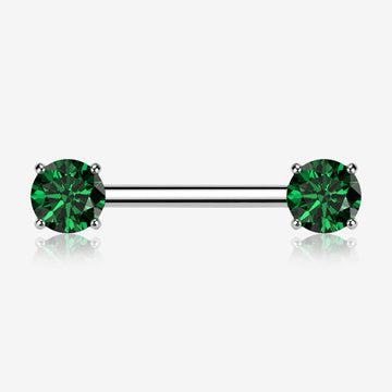 A Pair of Implant Grade Titanium OneFit Threadless Prong Gem Sparkle Nipple Barbell-Emerald